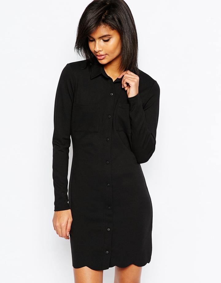Asos Shirt Dress With Scallop Hem - Black
