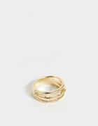 Asos Design Ring In Triple Band Bamboo Design In Gold Tone - Gold