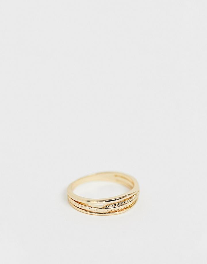 Asos Design Ring With Leaf Detail In Gold - Gold
