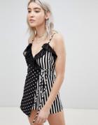 Boohoo Polka And Stripe Romper - Black