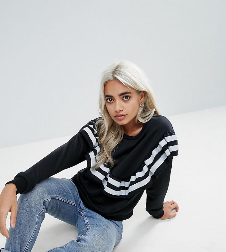 Daisy Street Petite Sweatshirt With Stripe Ruffle - Black