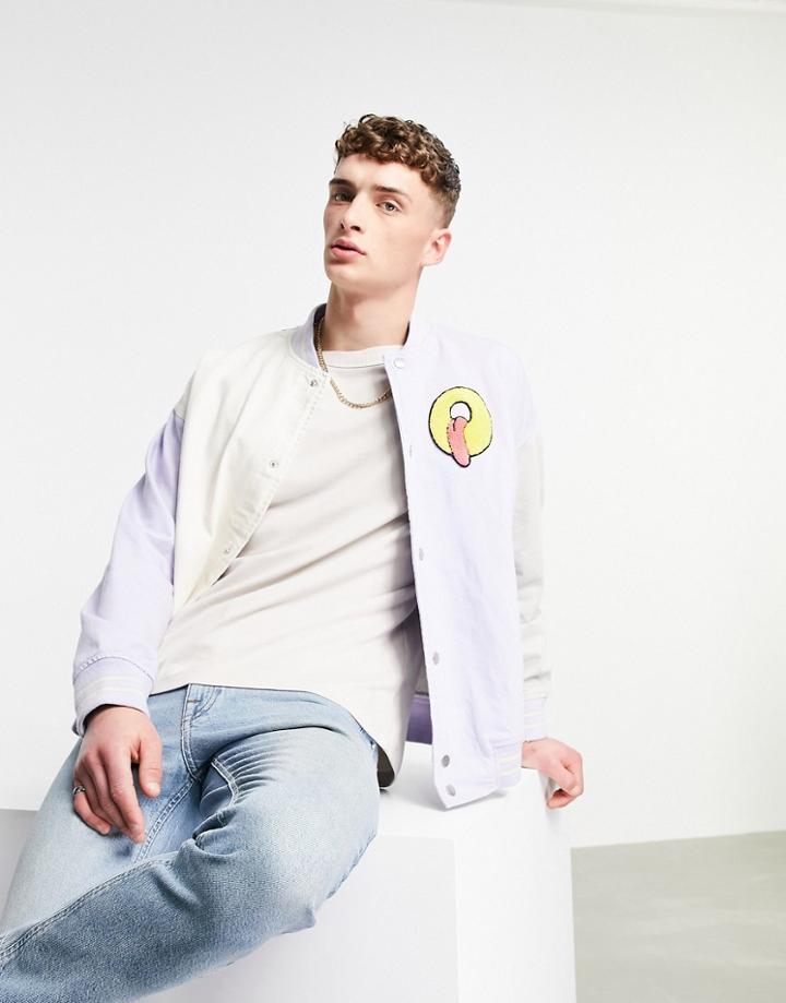 Bershka Denim Varsity Jacket In Color Block-neutral