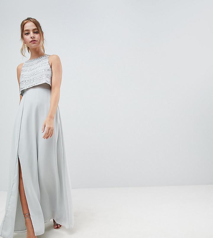 Asos Design Petite Silver Embellished Crop Top Maxi Dress - Green