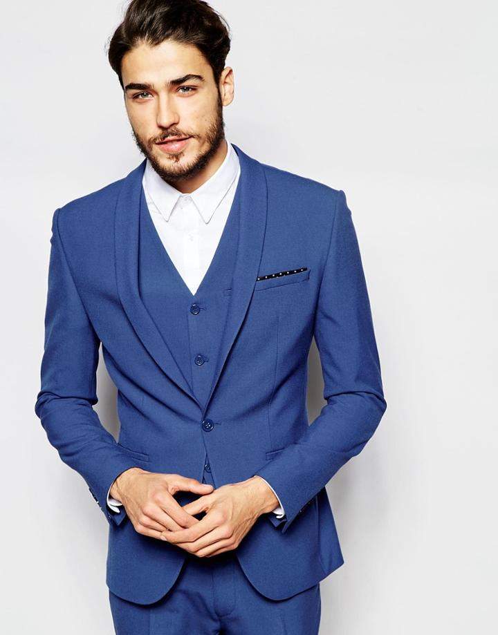 Asos Super Skinny Suit Jacket In Mid Blue - Blue