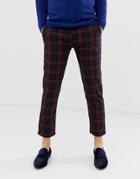 Pull & Bear Slim Tailored Pants In Navy Check - Navy