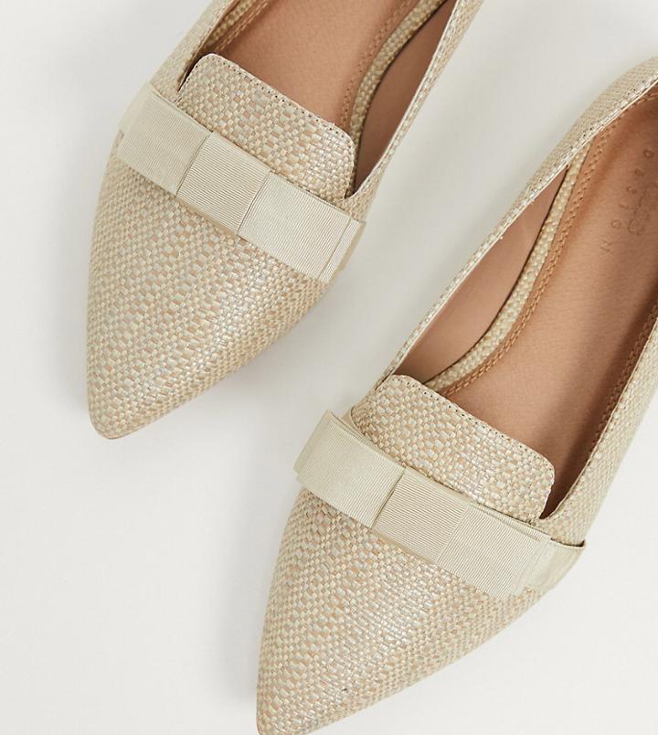 Asos Design Wide Fit Luan Bow Pointed Ballet Flats In Natural-neutral