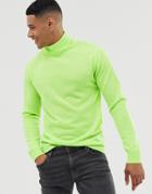 Brave Soul Roll Neck Sweater In Neon Green - Green