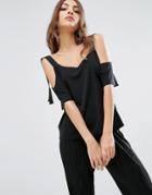 Asos Top With Clean Cold Shoulder And Contrast Straps - Black