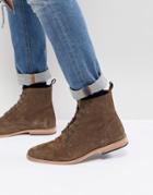 Asos Design Lace Up Boots In Taupe Suede With Natural Sole - Stone