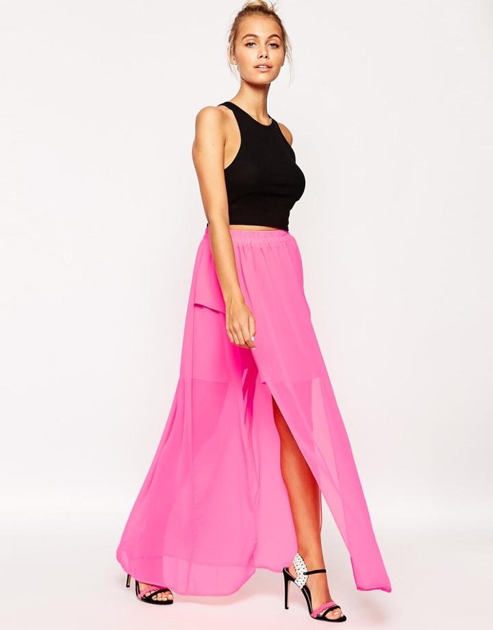 Lashes Of London Neon Maxi Skirt With Side Split - Pink