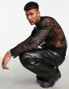 Asos Design Long Sleeve T-shirt In Black Spiderweb Mesh