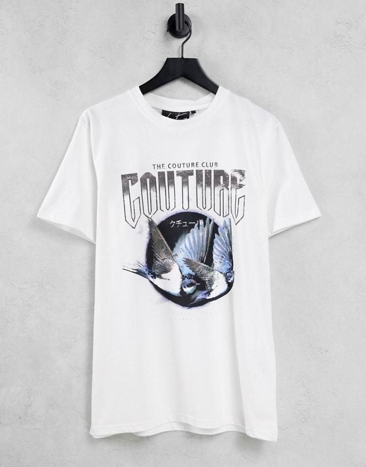 The Couture Club Flying Eagle Graphic T-shirt In White