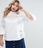 Asos Curve Cotton Victoriana Blouse With Lace Inserts - White
