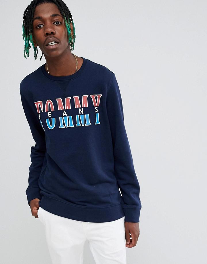 Tommy Jeans Capsule Essential Split Logo Crew Neck Sweatshirt In Navy - Navy