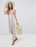 Asos Design Beach Hareem Jumpsuit In Pastel Stripe With Tassel Ties - Multi