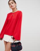 Unique21 Bell Sleeve Top With Low Back - Red