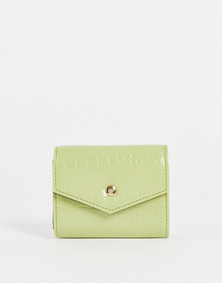 Asos Design Envelope Wallet In Green Croc