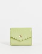 Asos Design Envelope Wallet In Green Croc