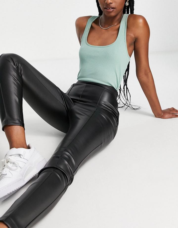 Asos Design Pintuck Leather Look Pants In Black
