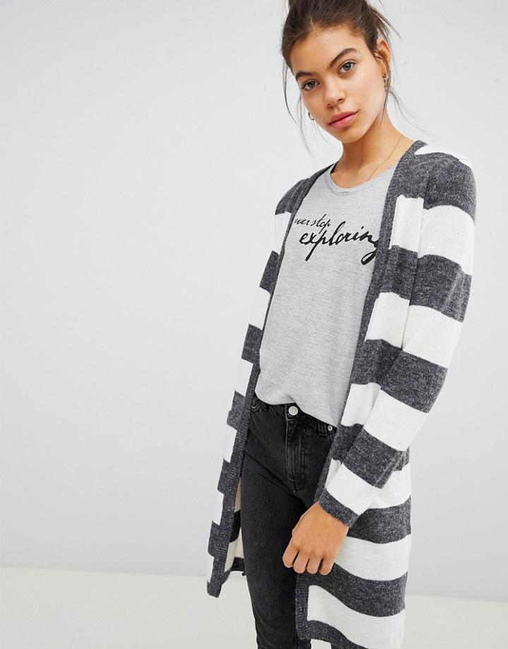 Blend She San Striped Knit Cardigan - Gray