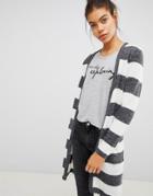 Blend She San Striped Knit Cardigan - Gray