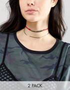 Asos Pack Of 2 Bar & Chain Choker Necklaces - Multi