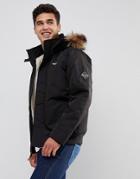 Hollister All Weather Bomber Faux Fur Hood In Black - Black