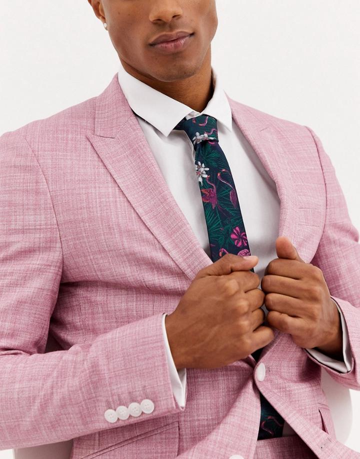 Moss London Tie With Flamingo And Palm Print In Navy