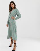 Asos Design Wrap Front Maxi Dress In Wide Stripe - Multi