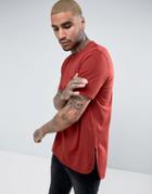 Asos Super Longline T-shirt With Curved Hem - Red