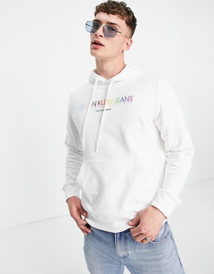 Calvin Klein Jeans Pride Rainbow Logo Hoodie In White