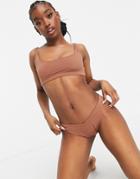 Weekday Ava V-cut Swim Bottom In Mocha-brown