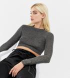 Collusion Super Crop Long Sleeve T-shirt In Silver Sparkle - Silver