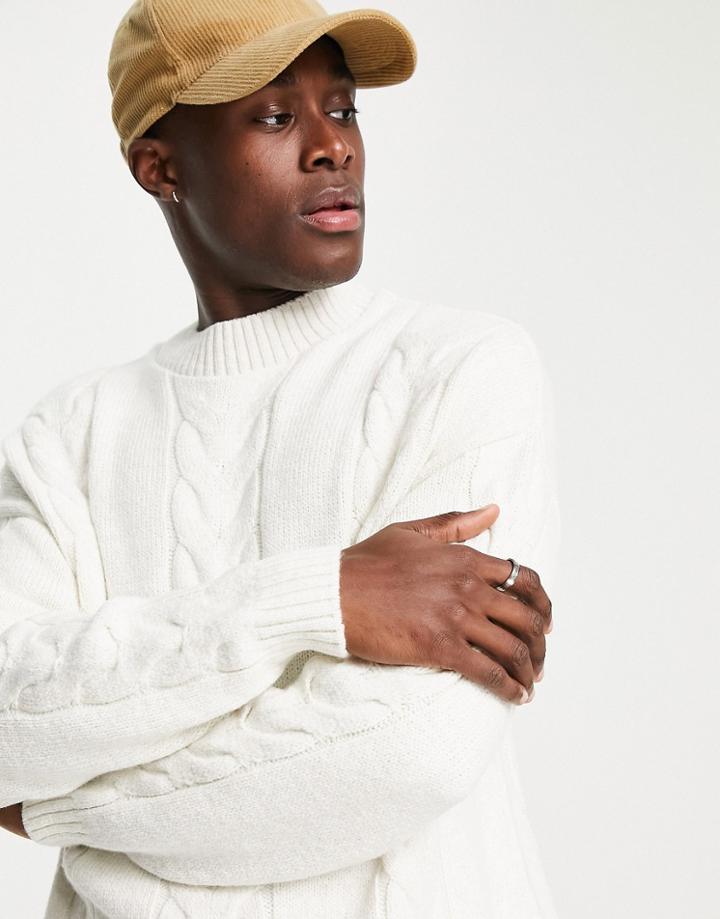 Asos Design Oversized Cable Knit Sweater In White