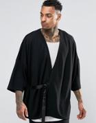 Asos Kimono With Belt In Textured Fabric - Black