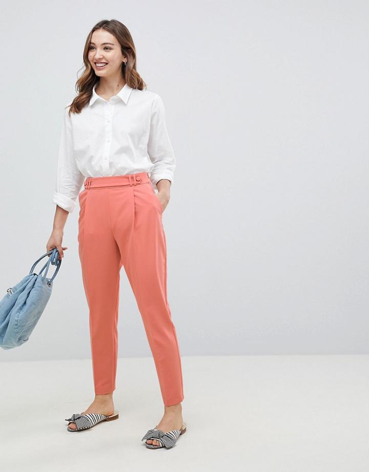 Asos Design Tailored Pleat Front High Waist Tapered Pants With Button & Tab Detail - Multi