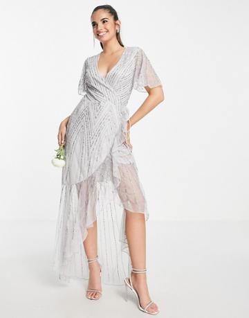 Frock And Frill Panelled Maxi Dress In Dove Gray-grey