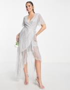 Frock And Frill Panelled Maxi Dress In Dove Gray-grey