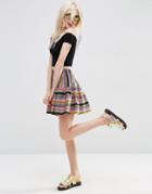 Asos Tiered Mini Skirt In Geo Stripe - Multi