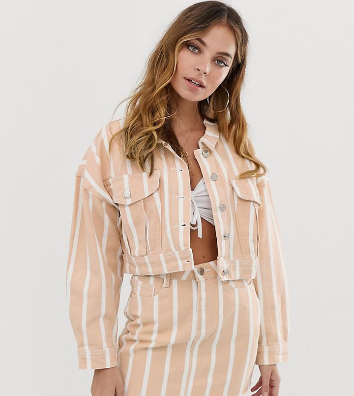 Missguided Petite Denim Jacket In Stripe - Multi