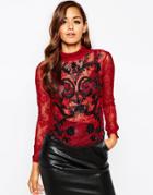 Asos Top In Embellished Lace - Wine