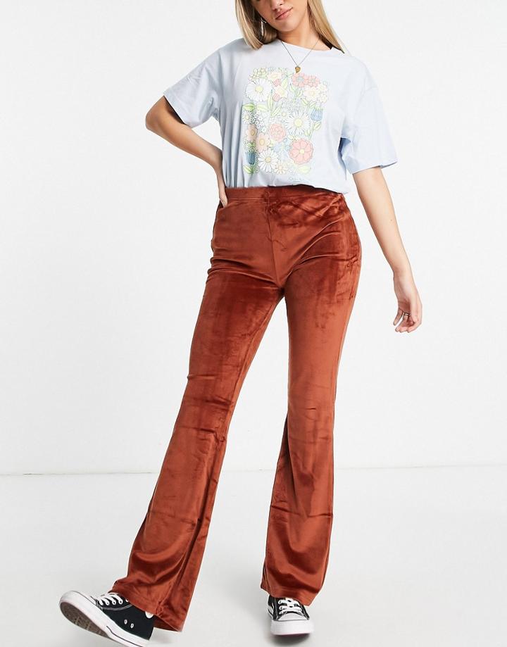Jdy Jersey Cord Flared Pants In Rust-orange