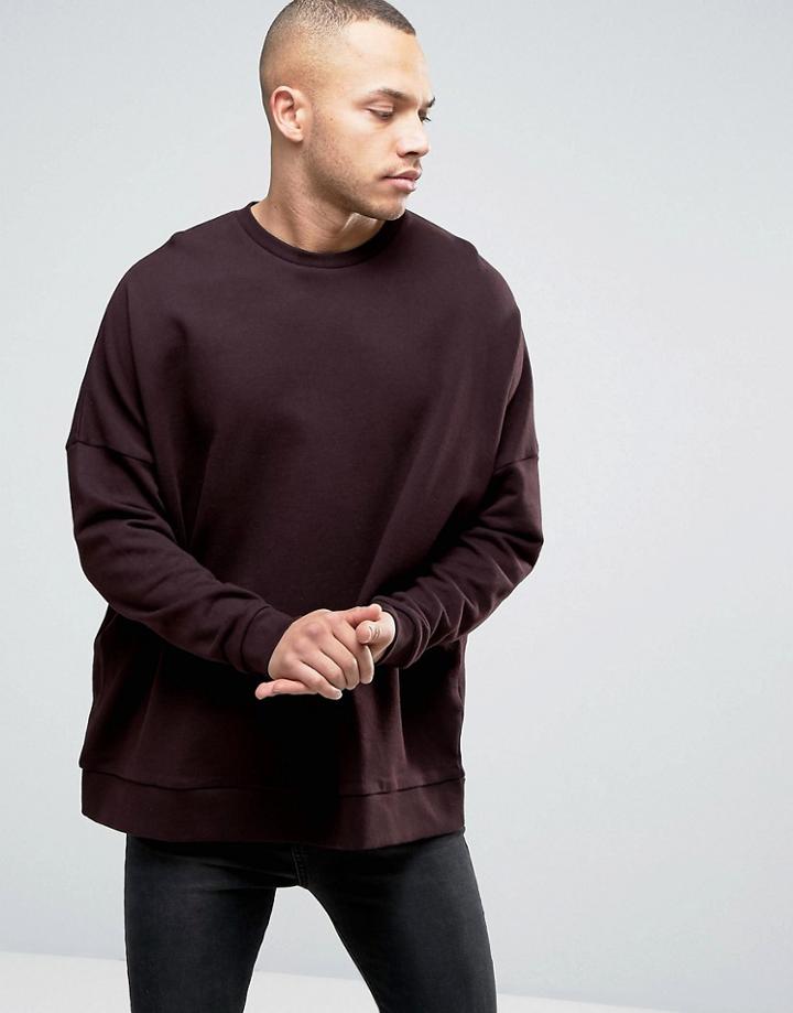 Asos Extreme Oversized Sweatshirt In Burgundy - Red
