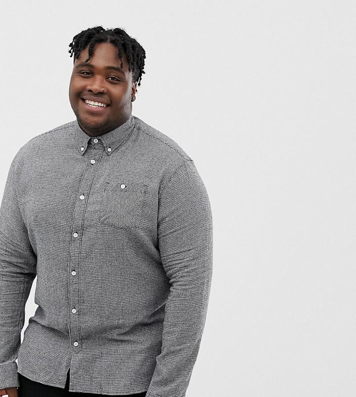 D-struct Plus Pocket Button Down Brushed Cotton Dogstooth Flannel Shirt - Black