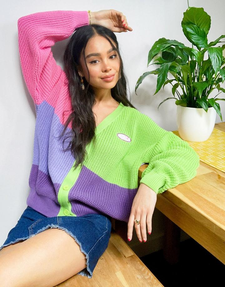 Minga London Relaxed Knit Cardigan In Color Block-multi
