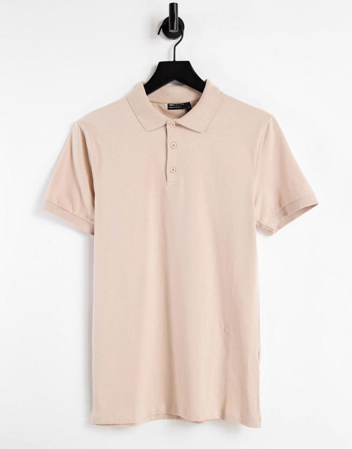 Asos Design Organic Muscle Fit Jersey Polo In Beige-neutral