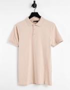Asos Design Organic Muscle Fit Jersey Polo In Beige-neutral