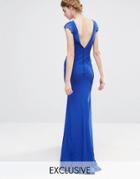 Jarlo Wedding Fishtail Maxi Dress With Lace Cap Sleeve And Button Back - Navy