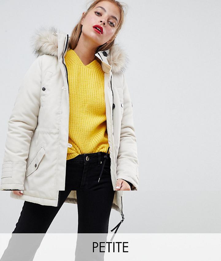 Vero Moda Petite Faux Fur Hooded Parka-cream