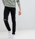 Asos Design Tall Skinny Jeans In Black With Knee Rips - Black